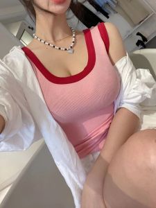 สไตล์เกาหลี คอยู แขนกุด เสื้อครอป ผู้หญิง รัดรูป เซ็กซี่ การจับคู่ชุดชั้นในแจ๊กเก็ต เสื้อกล้าม ฤดูร้อน 2022 ความยาวสั้น สลิมฟิต