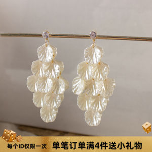 French Pearl Shell Ear Cuff No Piercing Mosquito Coil Painless Long Petal Tassel Earrings Fashionable Jewelry for Women