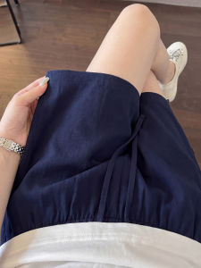 YAYANGREN | Navy Linen Sport Shorts for Petite Women Light and Comfortable