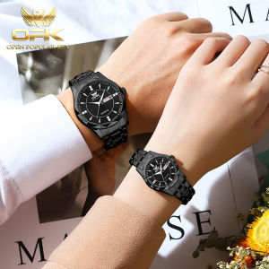 OPK resmi autentik jam tangan couple pasangan 2025 anti air mode santai bercahaya kalender pelat jam berlian tali jam baja tahan karat