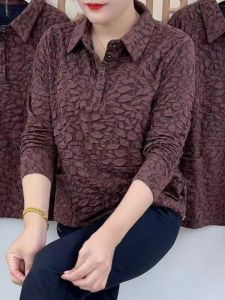 ทันสมัย เสื้อฐานแขนยาวสําหรับคุณแม่ ฤดูใบไม้ร่วง สไตล์ใหม่ ปกโปโล พลัสไซส์ เสื้อท่อนบน ชุดคลุมท้อง อินเทรนด์ ผู้หญิง เสื้อยืด