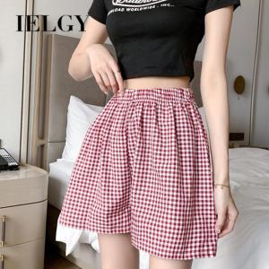 IELGY เอวลอยเข้ารูปกีฬาฤดูร้อนของผู้หญิงกางเกงขาสั้นลายสก๊อตหลวมขากว้าง