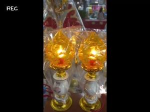 เชิงเทียนไฟฟ้า ดอกบัวแก้ว (ขามุก กลีบบัว)(ลายดอก กลีบบัว) โคมไฟเจ้าที่ โคมไฟตั้งโต๊ะ ดอกบัวนอกคริสตัล งานจริงสวยมาก