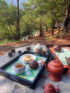 Hand-Painted Ceramic Tray Duckling Long-Tailed Bird High Two Rivers Wooden Tea Set American Style Water Cup Luxury Home Use Pot Holder