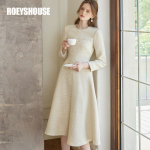 Roey s house | Elegant Wool Blend Belted A-line Dress
