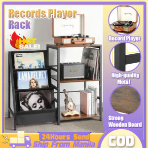 3-Tier Vinyl Record Storage Rack Floor Standing Bookshelf Display Stand Rack Magazine Rack Floor-Standing Organizer Multifunctional Album Magazine Display Rack Metal Stand Rack Space Savers