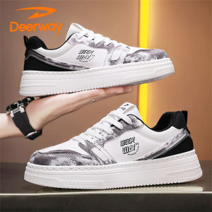 Deerway Mens Casual Sports Shoes Trendy Korean Style Autumn Thick Bottom Anti-slip Skate Shoes Breathable Mesh Inner Lining
