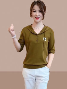 เสื้อฮู้ดทรงหลวมพอดีตัวสำหรับฤดูใบไม้ร่วงและฤดูหนาว ทรงเข้ารูป เสื้อเชิ้ตพื้นฐาน แขนยาว คอกลม สไตล์ลำลอง