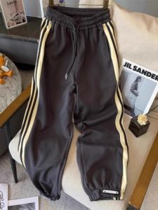 plus Size American Casual Sport Pants Mens High Waist Wide Leg Trousers Breathable Micro Stretch Spring Autumn Youth Fashion