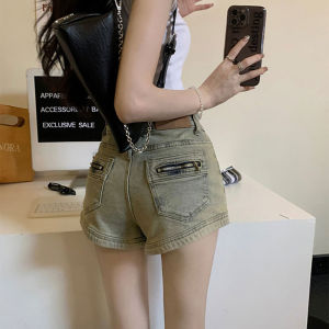 High Waist Straight Leg Elastic Denim Shorts Womens Ins Spicy Girl A-Line Shorts Summer Wear Resistant Cotton Stretch Denim