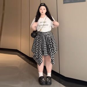 High-Waist Plaid Asymmetrical Skirt for Women Plus Size Design Slimming Patchwork Half Dress Ideal for Summer and Birthday Parties