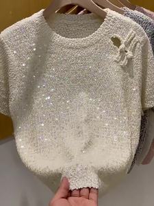 ＜1220＞  Áo Dệt Kim Nút Cài Phong Cách Trung Quốc Lấp Lánh Sequins Mẫu Mới Mùa Xuân Áo Dễ Phối Kiểu Tây Dáng Nhỏ Dáng Ngắn Cho Nữ