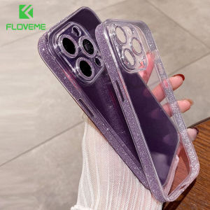 FLOVEME Bling Camera Glitter Temper Glass Phone Case For iPhone 14 13 12 Pro Max 14 Plus Luxury Glitter Frame Transparent Shockproof Back Cover For iPhone 14 13 12