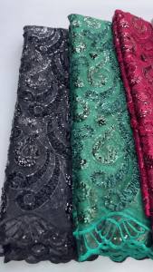 Luxury African Sequence Lace Fabric 2025 High Quality Sequins Lace Embroidery 5Yards Mesh Fabric For Women Wedding Party Dresses