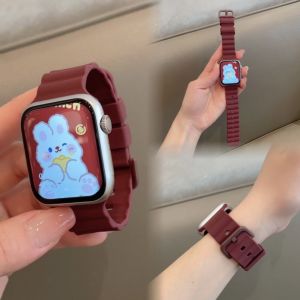 Japan Korea Cute Soft Silicone Strap For Apple Watch 41mm 40mm 38mm 42mm 44mm 45mm 49mm Bracelet Girl Band For iWatch Series Ultra 9 8 7 6 SE 5 4 3 2 1