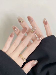 Fall and Winter White Gentle Nude Color Ice Transparent Nude Coffee Blooming Detachable Durable Fake Nails Nail Stickers Wear Armor