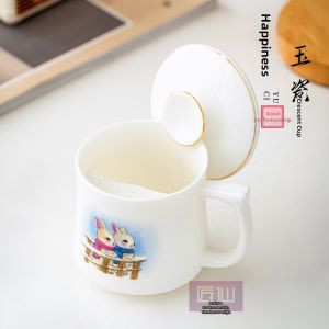 JIEZHANG | Tách Thố Hình Thú Bằng Gốm Ngọc Hình Trăng Non