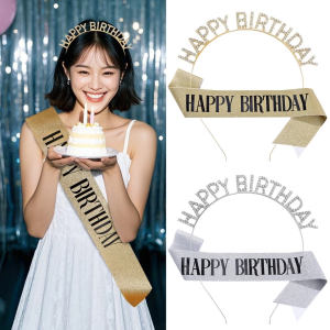 Gold Happy Birthday Plastic Colorful Headband Headband