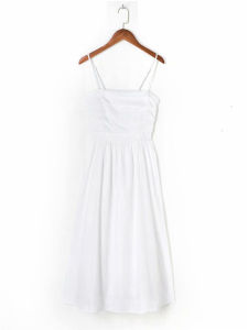 Black Off-Shoulder Pleated Design Mid-Length Strap Dress Australian Unique Summer New Style High Waist A-Line Cotton Blend Dress