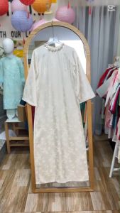 Set Áo Dài Lụa Trơn Như Trà Màu Kem siêu xinh