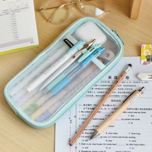 Transparent Mesh Pen Bag High School Middle School Exam Stationery Box Large Capacity Simple Design Boys Girls Study Supplies