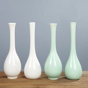 Bình Hoa Gốm Sứ Cổ Dài Miệng Nhỏ Bằng Gốm Xanh Trang Trí Nhà Phong Cách Trung Hoa Cổ Điển Zen Trang Trí Bàn Phòng Khách Phòng Ngủ Văn Phòng