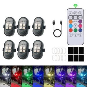 ไฟแฟลช LED ไร้สาย 2/4/6 ชิ้น พร้อมรีโมทคอนโทรล สำหรับรถยนต์ มอเตอร์ไซค์ โดรน สกู๊ตเตอร์ ไฟเตือนป้องกันการชน ไฟกระพริบ