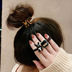 Korean Style Rabbit Hair Ties Womens Versatile Hair Accessories Diamond Encrusted Elastic Hair Bands for Bun And Ponytail