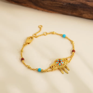 Chow Sang Sang 周生生 999.9 24K Pure Gold Cultural Blessings Boho Tassel Bracelet for Women 18cm 95632B
