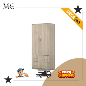 【LOCAL SELLER】ALAN WHITE WASH 2 DOOR OPEN WARDROBE ( FREE DELIVER & INSTTALLION)