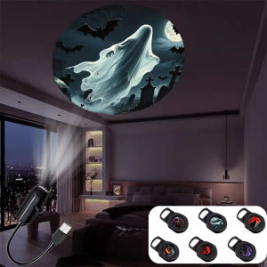 Skull Projection Lamp Switchable Pattern Design Led Night Light Portable USB Powered for Room Wall Ceiling Decor Halloween Gift