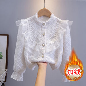 Girls Spring Autumn Fleece Lined Long Sleeve Shirt Base Layer Outwear T-shirt Middle Large Children Top for Girls
