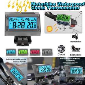Solar Motocycle Digital Clock Date Week Temperature LCD Backlit Display Waterproof Thermometer Equipped with Motorcycle stand