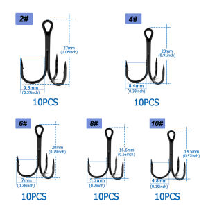 9KM Black Treble Hook Kit 50-150pcs Fishing Hook Black Nickle Hard Lure Replace Hook for Trout Bass Catfish Freshwater Saltwater