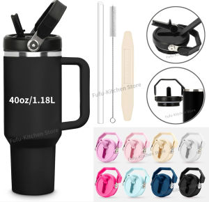 40oz Leakproof Lids for Stanley Quencher H2.0 Tumbler Detachable Flip Straw Handle Lid with Reusable Straw Cleaning Brush