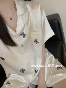 Summer Ice Silk Sleepwear Womens Comfortable Short Sleeve Shorts Sweet Student Cool Feeling Loose Home Clothes Set