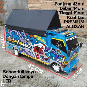 Mainan anak miniatur truk oleng bahan full kayu kualitas premium alusan dengan lampu LED