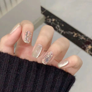 Nghệ Thuật Làm Móng Tay Thủ Công Mùa Thu Đông Có Hạt Thủy Tinh Móng Giả Màu Trắng Có Thể Tháo Rời Móng Giả Phụ Kiện Làm Đẹp