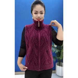 Áo Len Dệt Kim Ngắn Cổ Đứng Màu Trơn Thời Trang Thu Đông Cho Nữ Áo Khoác Ngoài Thường Ngày Có Khóa Kéo Áo Vest Dệt Kim