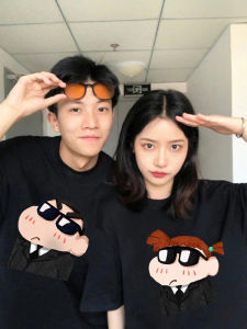 Couples T-Shirts Short Sleeve Cotton Crew Neck Printed Casual Summer Wear Joyandlove Korean Style Loose Fit Cartoon Print