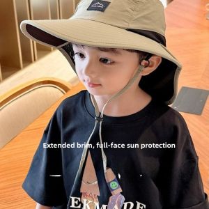 Childrens Outdoor Climbing Sun Protection Hat Thin Large Brim Summer Beach Cap Cute Baby Shade Hat Casual Style round Top