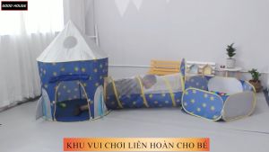 Nhà bóng trong nhà tự bung cho bé kết hợp đường hầm lâu đài như một khu vui chơi thu nhỏ trong gia đình cho bé bảo hành 2 năm