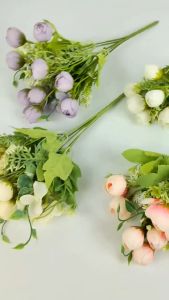 Ranumculus Vintage Cabang 5 Bunga Mawar Kuncup Kain Artificial Imitasi