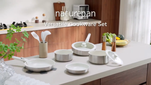 Naturepan 16pcs Complete Ceramic Cookware Set Tri-Ply Stainless Steel Non Stick Pots and Pans Diamond Titanium Coating Induction Compatible