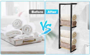 2 Tier Towel Rack Bathroom Shelf Organizer Wall Mounted Towel Stand Rack Towel Holder Bathroom Shelving Shower Rack Heavy Duty Hanging Shelves for Washroom Spas Home