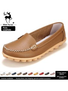 Spring and Autumn Leisure Nurse White Shoes Flats Flats Large Size Mom Shoes Genuine Leather Non-Slip Gommino Soft Bottom Flats Women
