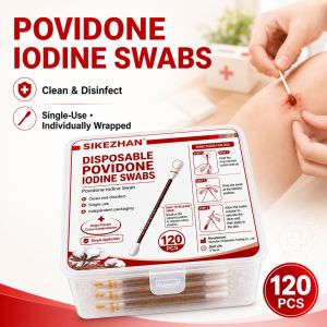 简素净 | 120pcs Organic Cotton Iodine Swabs Snap-to-Release Wound Care Antiseptic Sticks for Cuts Scrapes & Travel-Friendly First Aid