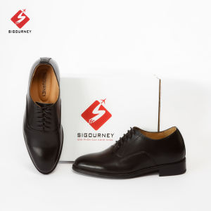 Giày ĐẾ PHÍP Tăng Cao 6cm Dáng Oxfords Cao Cấp SIGOURNEY Da Bò Nguyên Tấm Màu Đen Trơn SCC-08 Bảo Hành 18 Tháng