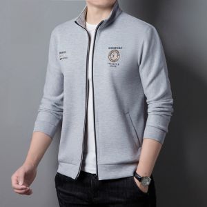 ROMON | Romon Mens Open Cardigan Hoodie Casual Loose Sports Zipper Stand Collar Jacket Trendy Autumn New Style Comfortable Cotton Blend