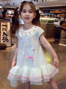 Princess Style Short Sleeve T-Shirt Dress for Girls Summer New Arrival Childrens Print Midi Dress Fashionable Girls Dress